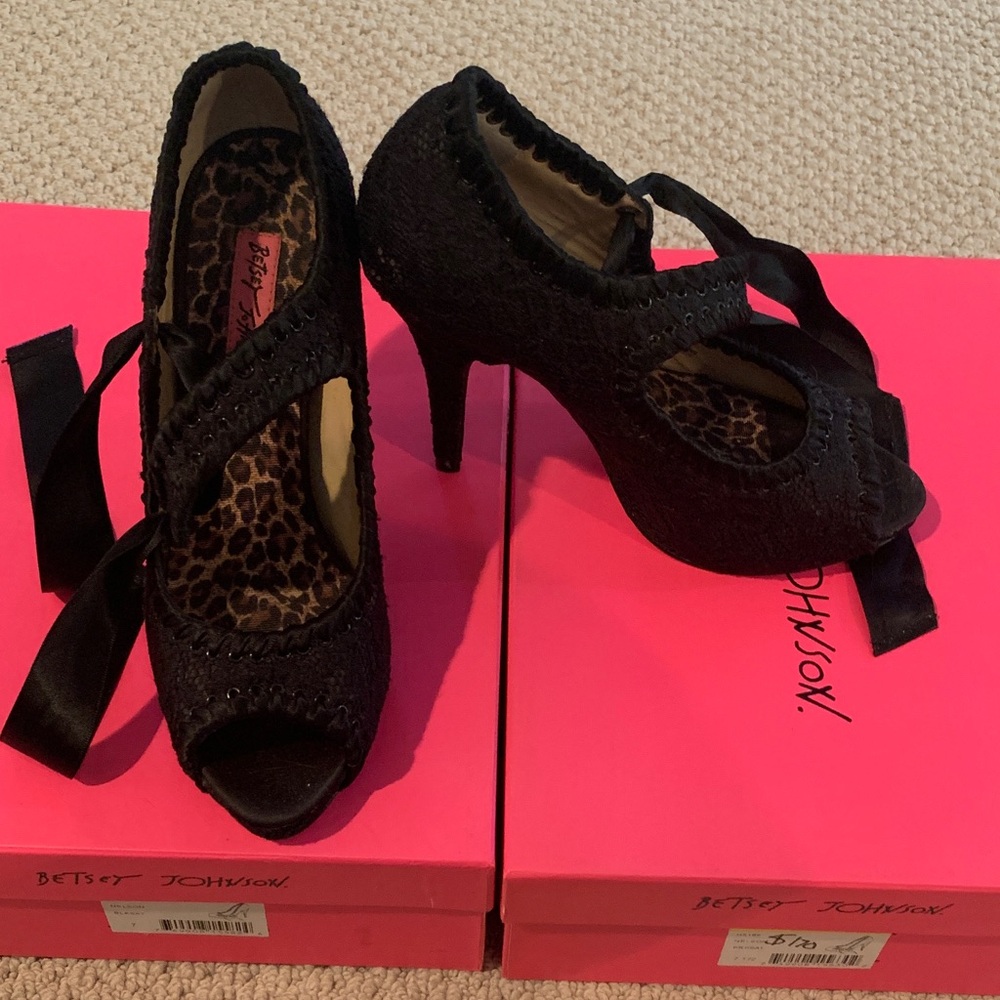 Betsey Johnson Black Peep-Toe Heels